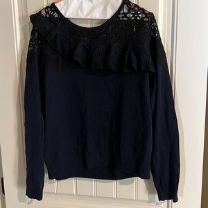 NWT Anthropologie Knitted & Knotted Blue & Black lace sweater size XL